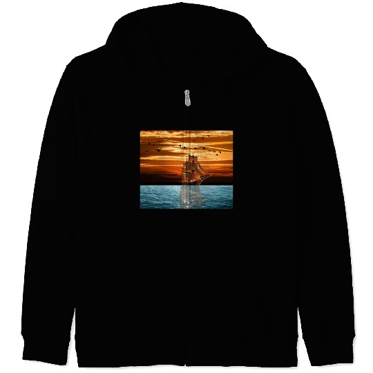 Pirate ship on sea Zip Hoodies