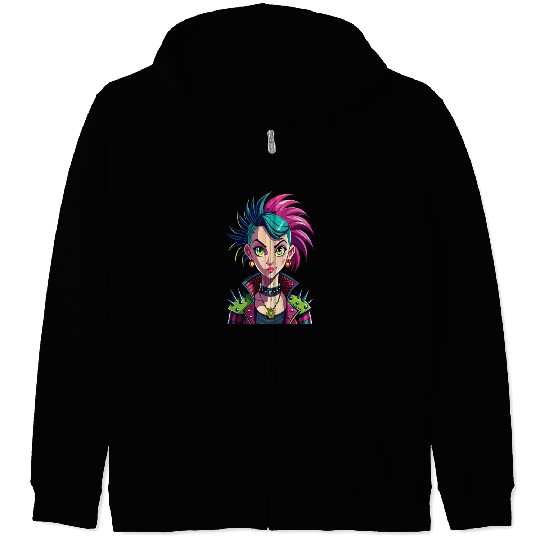 Vivid Punk Rebellion - Bold and Fearless Zip Hoodies