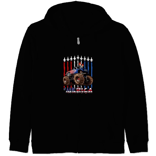 Merica Monster Truck US Flag Zip Hoodies