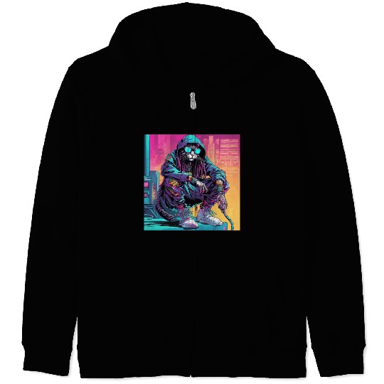 Cyberpunk Rastafari Cat Zip Hoodies