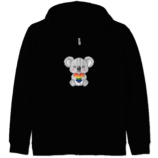 Cute Koala Holding Rainbow Heart LGTBQ Pride Zip Hoodies
