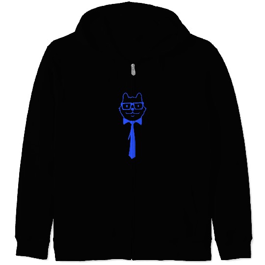 Nerd Cat Horn-rimmed Glasses Geek Smart Kitten Fun Zip Hoodies