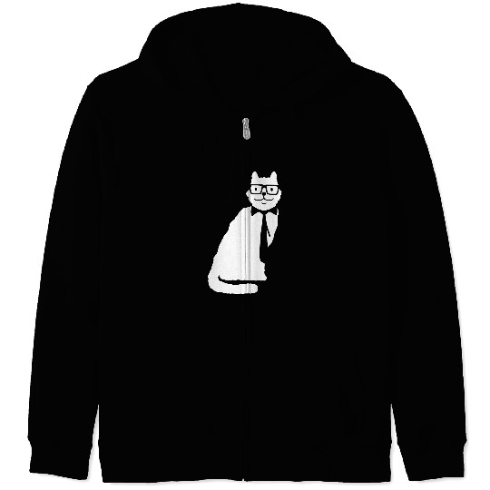 Nerd Cat Horn-rimmed Glasses Geek Smart Kitten Fun Zip Hoodies
