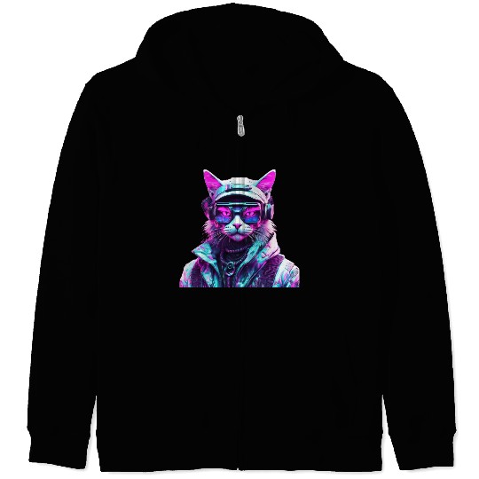 Mystical Cyberpunk Bad Cat Zip Hoodies
