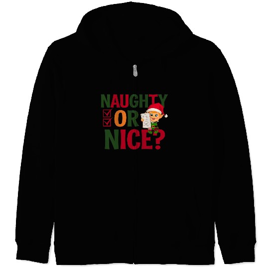 Naughty or Nice Elf Checklist Christmas Fun Zip Hoodies