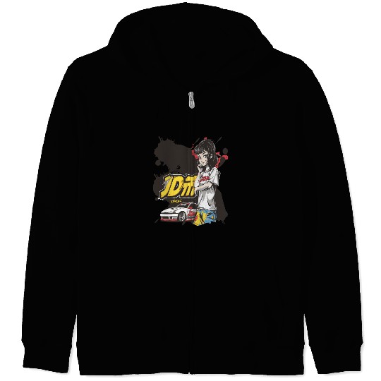 Cute Anime Girl JDM Car Street Racer Zip Hoodies