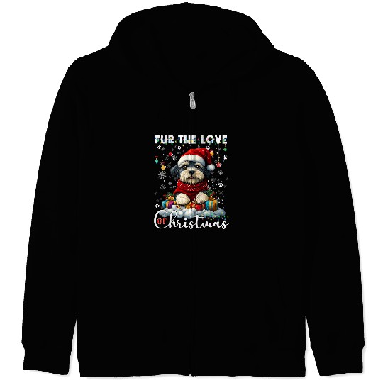 Shih Tzu Christmas Tree Lights Decorations Dog Zip Hoodies