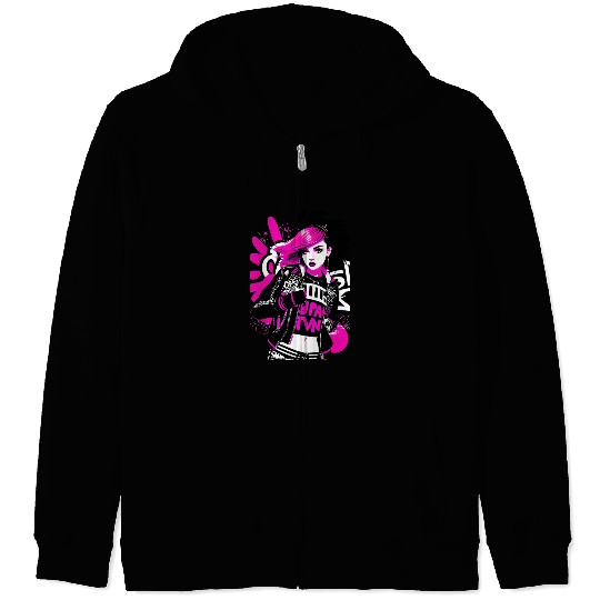 Urban Punk Street Art with Neon Pink Accents Zip Hoodies