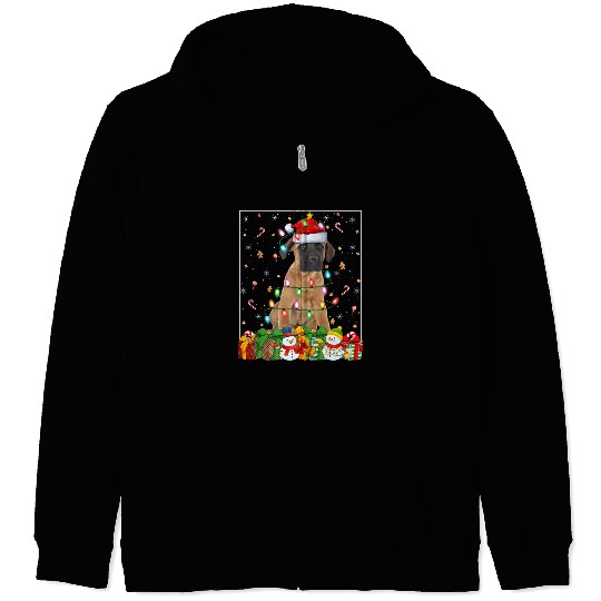 Mastiff Dog Christmas Lights Zip Hoodies