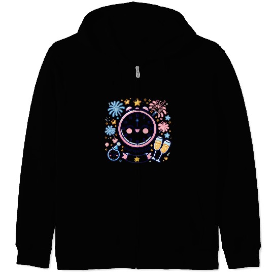 Celebrate New Year's Eve, Fun Clock and Fireworks Zip Hoodies