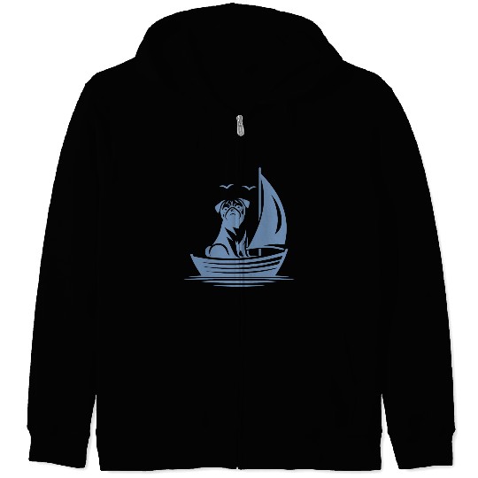 Pug silhouette sailboat minimalist Zip Hoodies