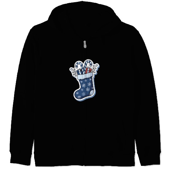 Christmas Stocking Candy Canes Blue And White Zip Hoodies