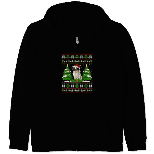 Saint Bernard Dog Christmas Tree Lights Zip Hoodies