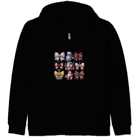 Coquette Bow Santa Christmas Tree Cake Candy Zip Hoodies