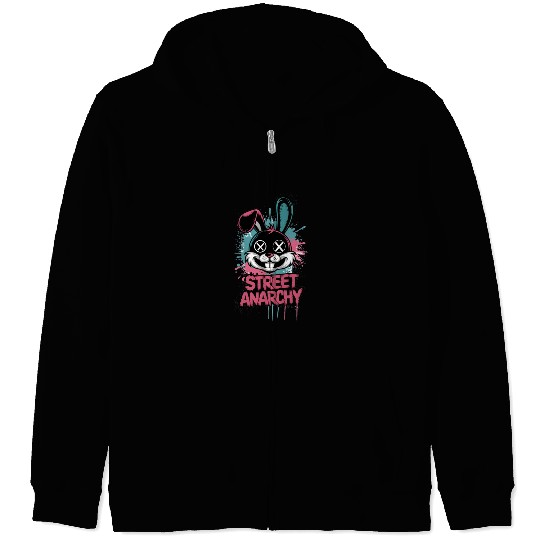 Street Anarchy Graffiti Bunny – Edgy Street Art Zip Hoodies