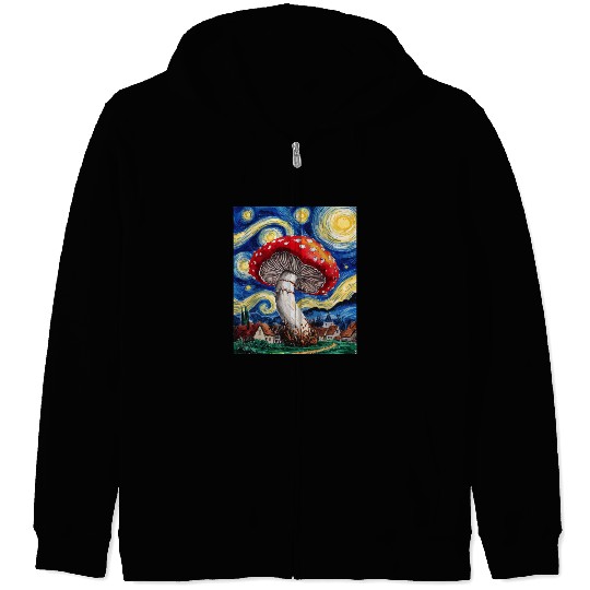Starry Night Mushroom: Surreal Watercolor Dreamsca Zip Hoodies