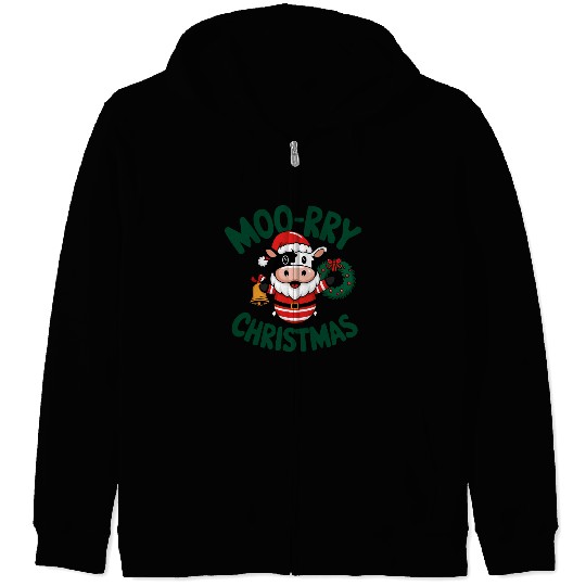 Moo-rry Christmas Festive Cow Zip Hoodies