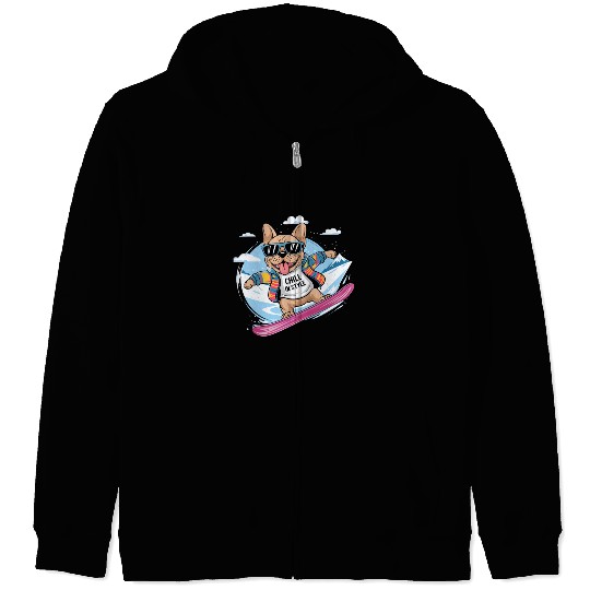 French Bulldog Snowboard Skiing for French Zip Hoodies