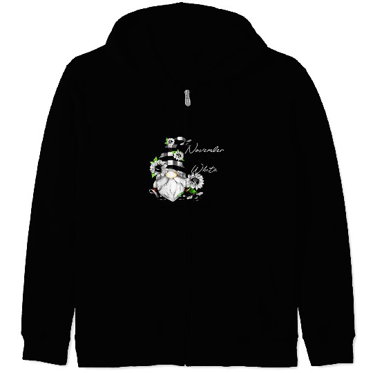 In November We Wear White for Lung Cancer Gnome Zip Hoodies