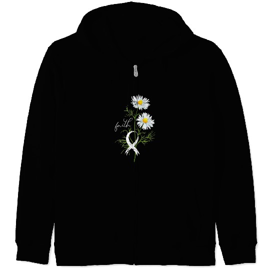 Lung Cancer Month Fight Support White Ribbon Zip Hoodies