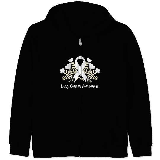 Lung Cancer Awarenss White Ribbon Floral Zip Hoodies
