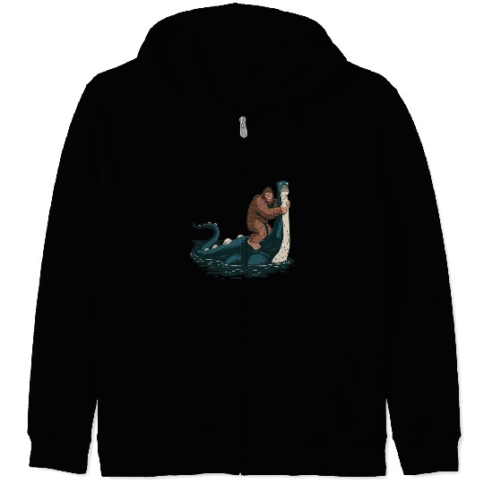 Hilarious Bigfoot & Loch Ness Monster Mashup Gift Zip Hoodies