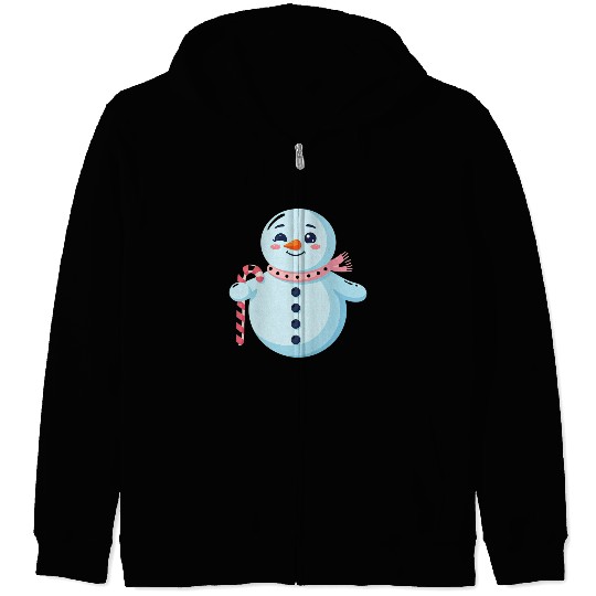 Whimsical Snowman with Candy Cane Zip Hoodies