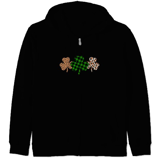 St Patricks Day Lucky Irish Green Plaid Shamrock Zip Hoodies