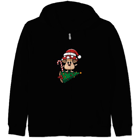 Christmas Mushroom Wearing Santa Hat Zip Hoodies