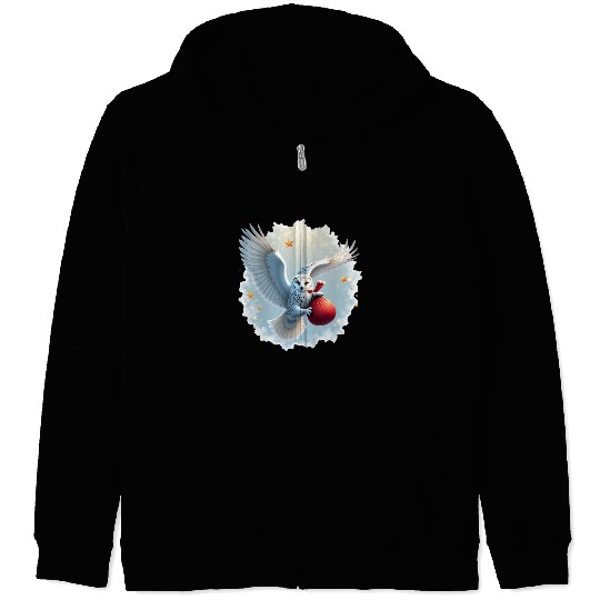 Snowy Owl Carrying Christmas Gift Bag Zip Hoodies
