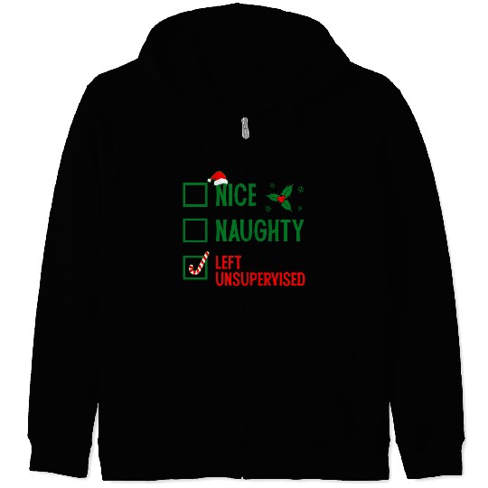 Left Unsupervised Christmas Checklist Zip Hoodies