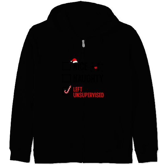 Left Unsupervised Christmas Checklist Zip Hoodies