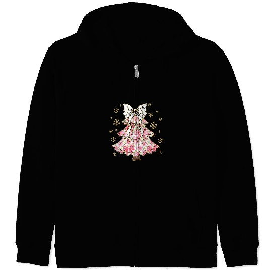 Preppy Pink Coquette Bow Xmas Tree Zip Hoodies