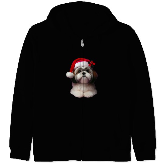 Shih Tzu with Santa Hat Christmas - for Dog Owners Zip Hoodies