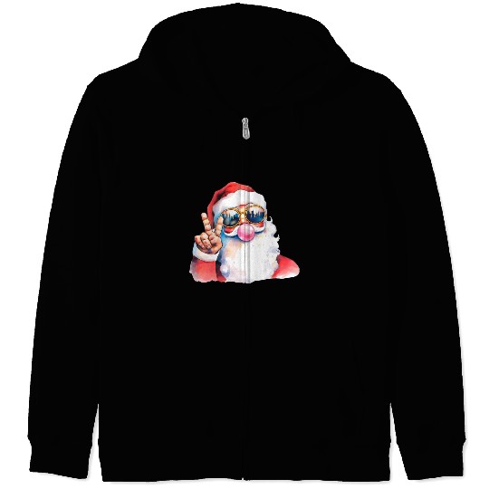 Retro Santa Christmas Blowing Bubble Zip Hoodies