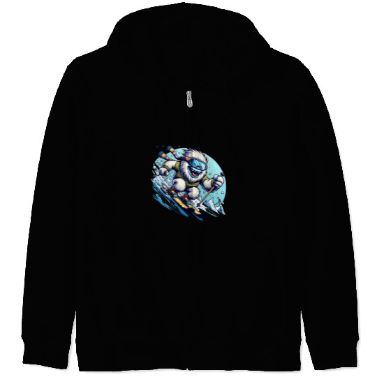 Epic Yeti Ski Adventure Illustration Zip Hoodies