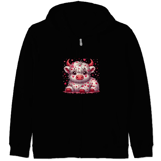 Cute cartoon valentines highland cow Zip Hoodies
