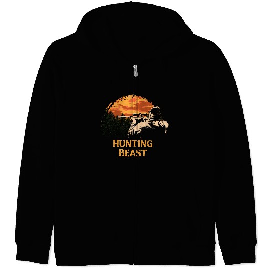 Hunting Beast Bear Hunter Bear Cub Animal Shooting Zip Hoodies
