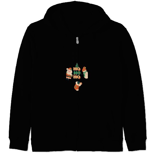 Beige Red Green Illustrative Christmas Zip Hoodies