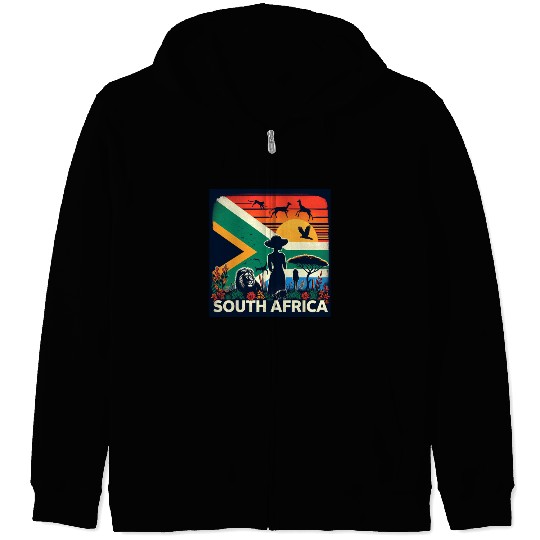 South Africa, colorful flag with birds, and trees Zip Hoodies