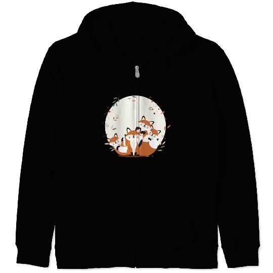 Happy fox family - Harmonious forest animal design Zip Hoodies
