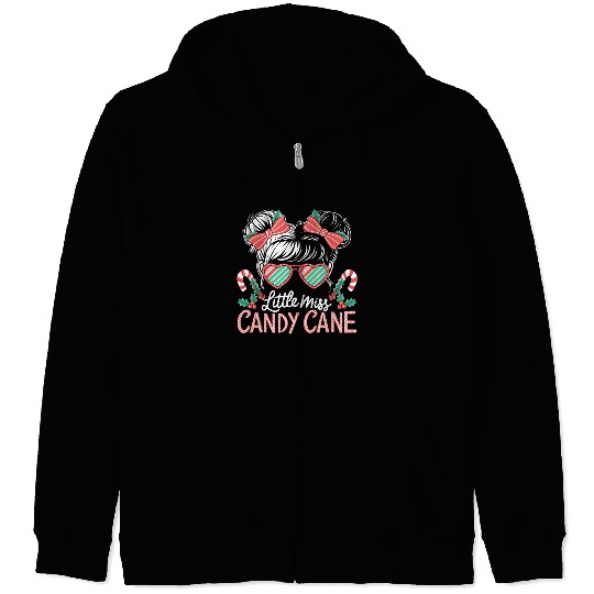 Little Miss Candy Cane Christmas Messy Bun Toddler Zip Hoodies