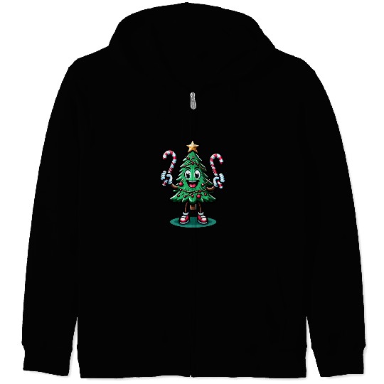 Happy Christmas Tree With Candy Canes Retro Zip Hoodies