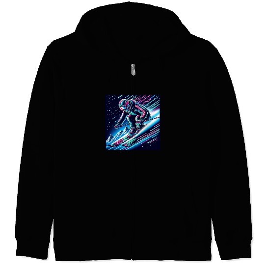 Neon Night Skiing Adventure Design Zip Hoodies