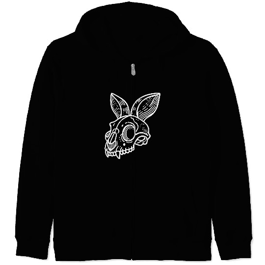 Minimalistic Vector Rabbit Skull Kids Drawing Zip Hoodies