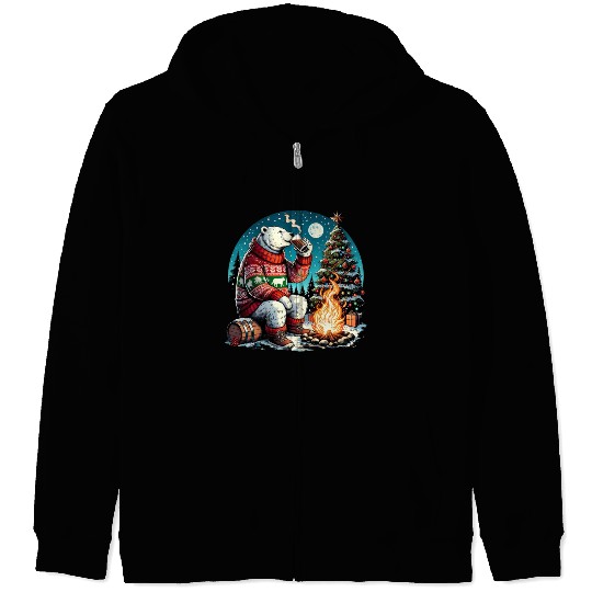 Cozy Christmas Polar Bear: Eggnog & Fireside Cheer Zip Hoodies