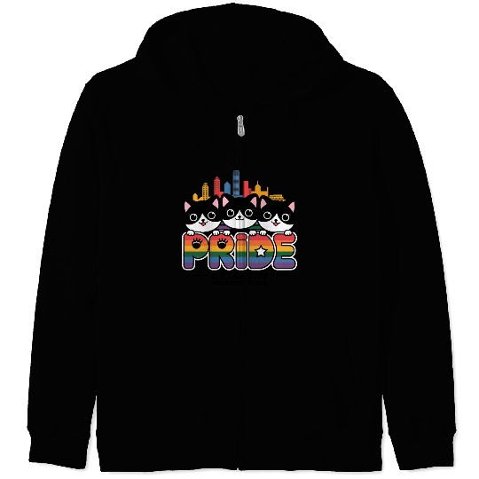 Pride of Houston City Texas USA Rainbow Flag Zip Hoodies