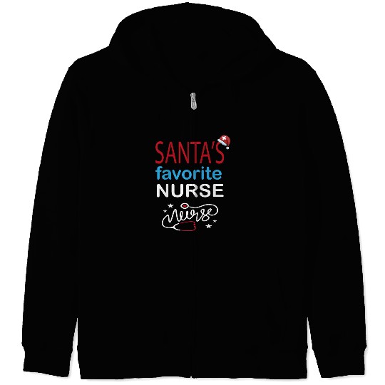 Christmas SANTA'S FAVORITE NURSE Zip Hoodies
