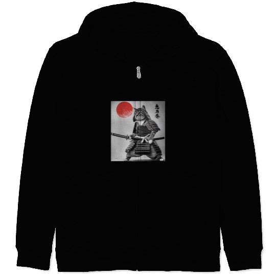 Kawaii Japanese Samurai Cat Vintage Japanese Cat Zip Hoodies