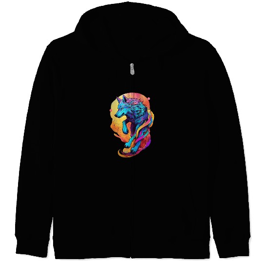 Colored wolf dog Zip Hoodies